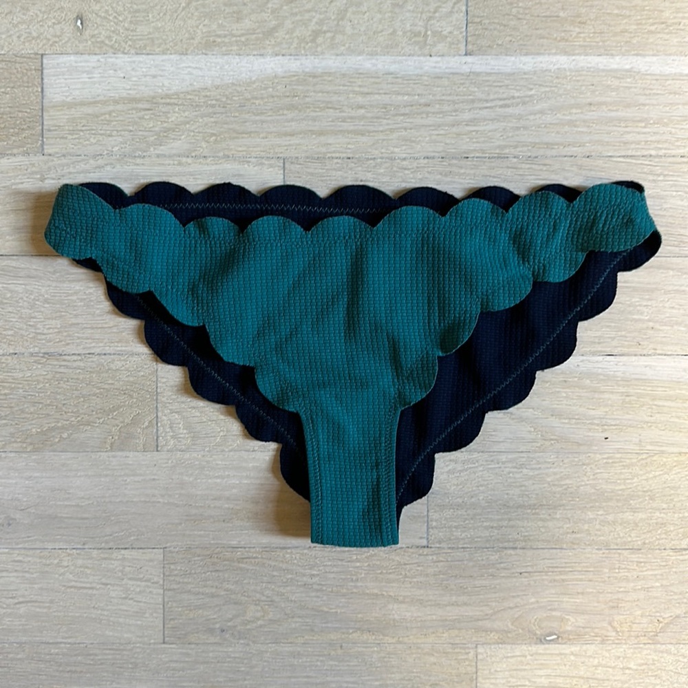 Marysia Swim Teal and Black Scalloped Bikini Bottom